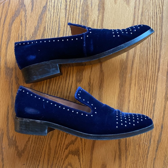 Sigerson Morrison Edna Blue Velvet Studded Loafers, Size 8, very good condition - Picture 9 of 10